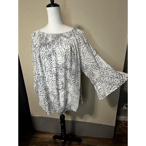 Zac & Rachel Women’s Top Blouse 1X Plus Size Flowy Elastic Neckline Long Sleeve - Picture 2 of 13